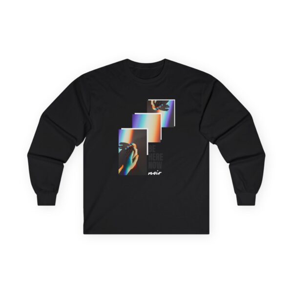 Mindfulness Long Sleeve Tee: 'Be Here Now' Graphic, Unisex Mental Health Top