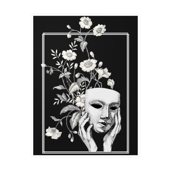 Surreal Floral Mask Art Print, Black and White Botanical Surrealism Sticker, Fine Art Style Gothic Decor