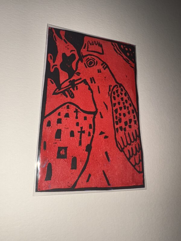 IMG_6532 Red Sentinel – Hand-Pulled Linocut Print | Limited Edition | Noir Door Studio