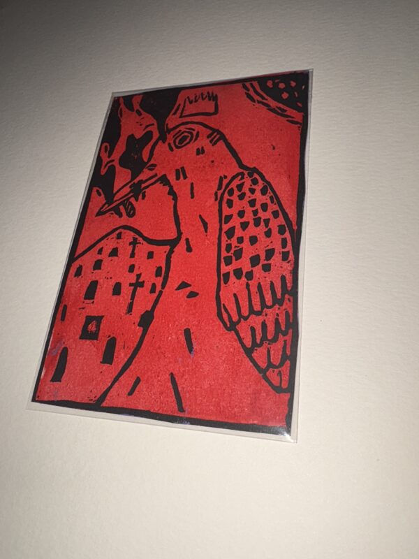 IMG_6533 Red Sentinel – Hand-Pulled Linocut Print | Limited Edition | Noir Door Studio
