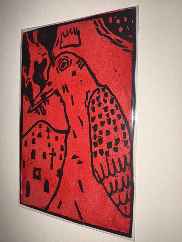 IMG_6534 Red Sentinel – Hand-Pulled Linocut Print | Limited Edition | Noir Door Studio