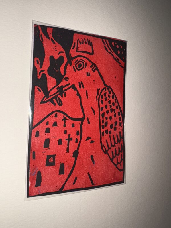 IMG_6535 Red Sentinel – Hand-Pulled Linocut Print | Limited Edition | Noir Door Studio