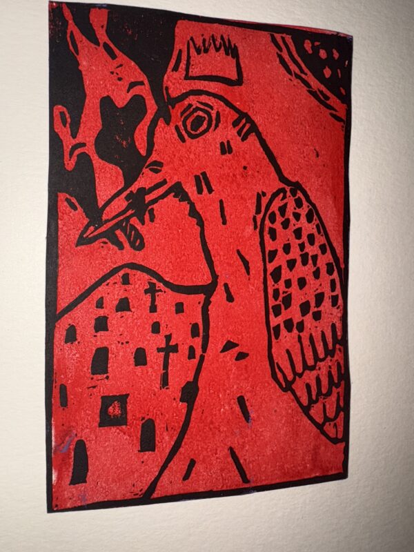 IMG_6541 Red Sentinel – Hand-Pulled Linocut Print | Limited Edition | Noir Door Studio