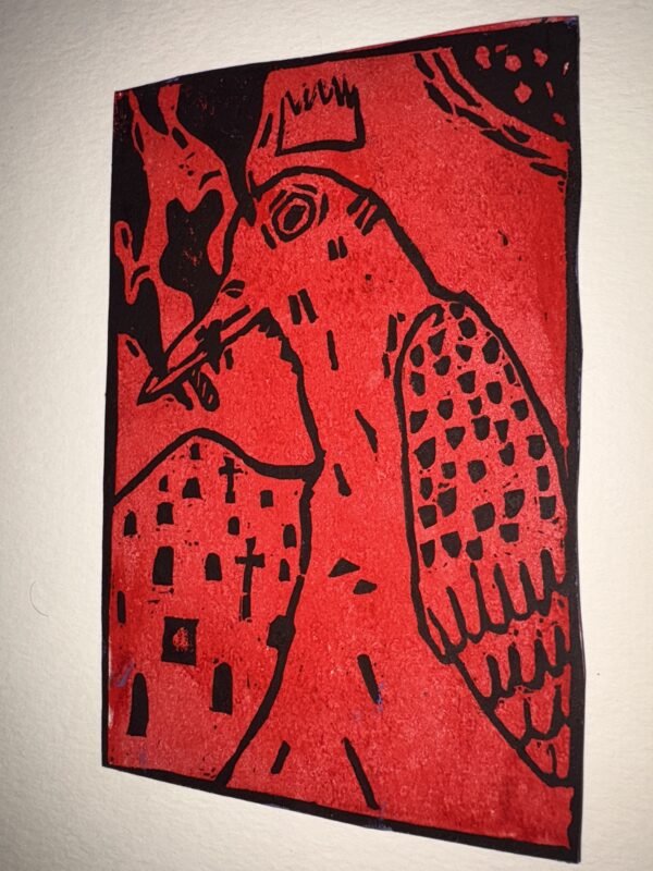 IMG_6542 Red Sentinel – Hand-Pulled Linocut Print | Limited Edition | Noir Door Studio
