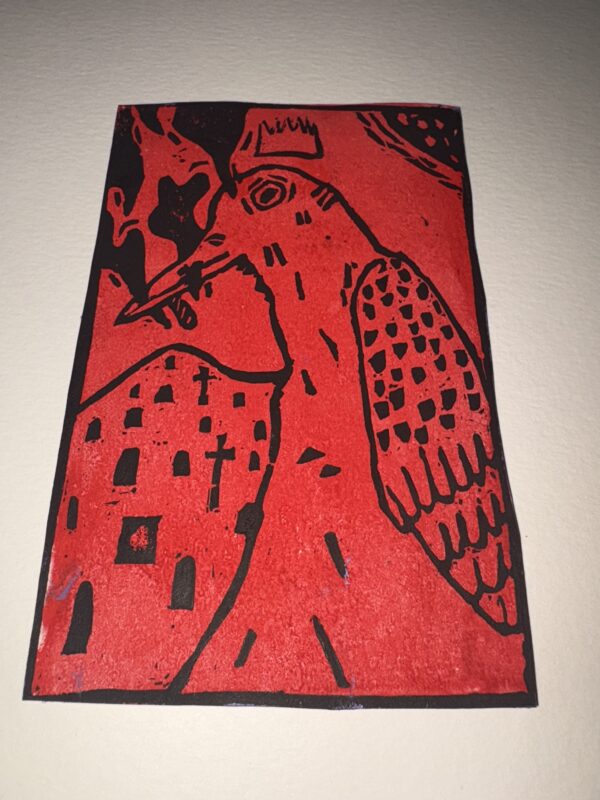 IMG_6543 Red Sentinel – Hand-Pulled Linocut Print | Limited Edition | Noir Door Studio